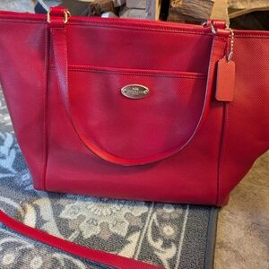 Coach Red Leather Tote Bag